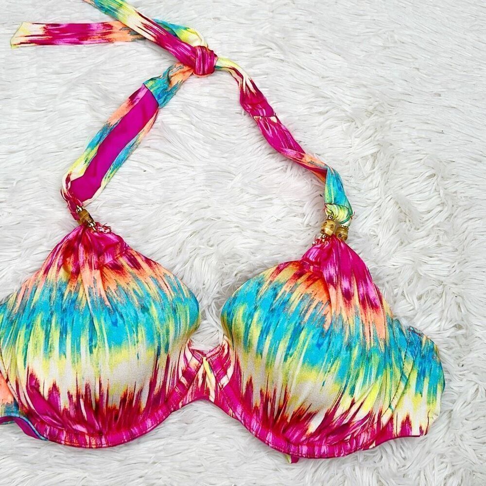 A. Che Viona Bermuda Rainbow Stripe Halter Bikini Top Nwt 32D/34C/36B